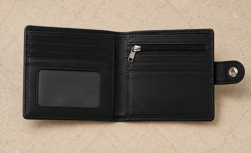 Men’s Black Leather Button Wallet – Genuine Sheep Leather
