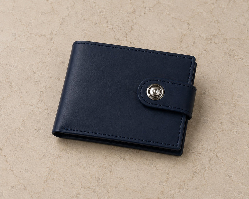 Men’s Blue Leather Button Wallet – Genuine Sheep Leather