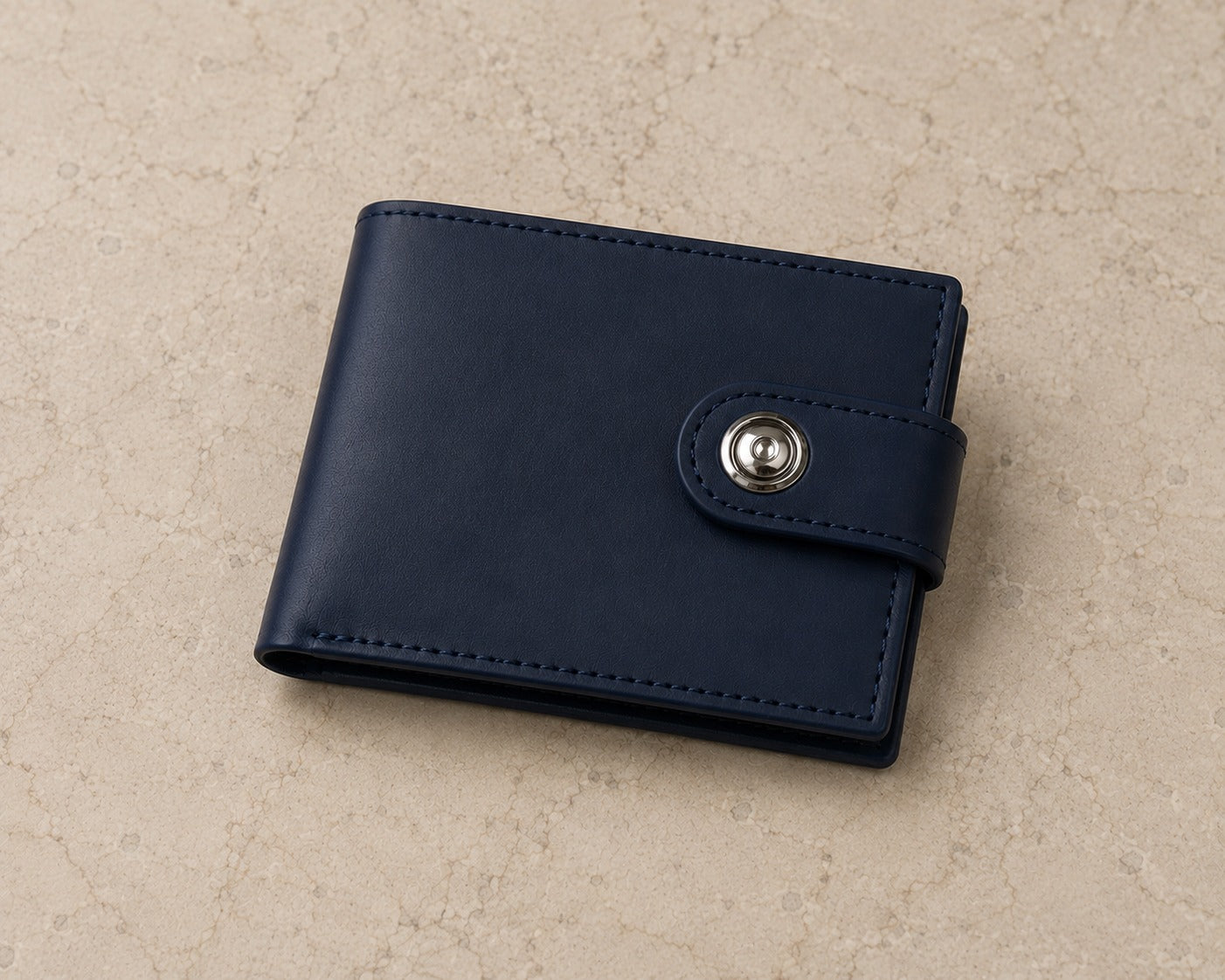 Men’s Blue Leather Button Wallet – Genuine Sheep Leather