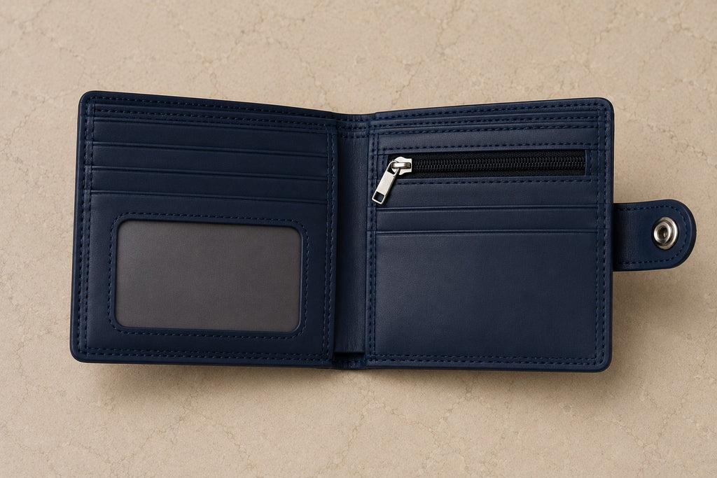 Men’s Blue Leather Button Wallet – Genuine Sheep Leather