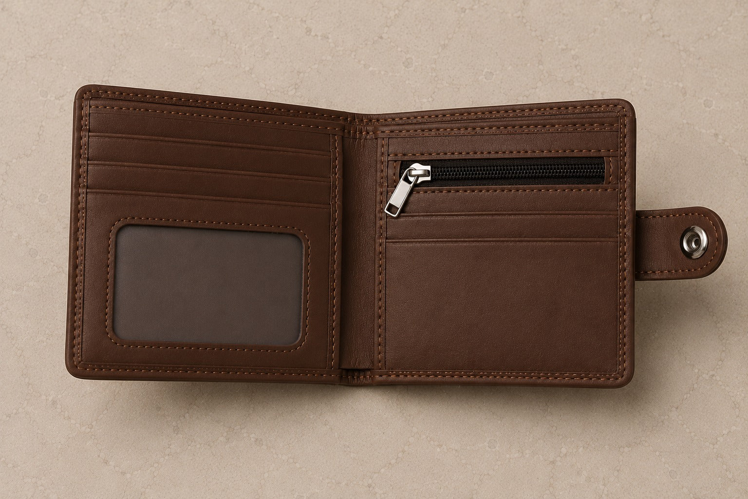 Men’s Brown Leather Button Wallet – Genuine Sheep Leather
