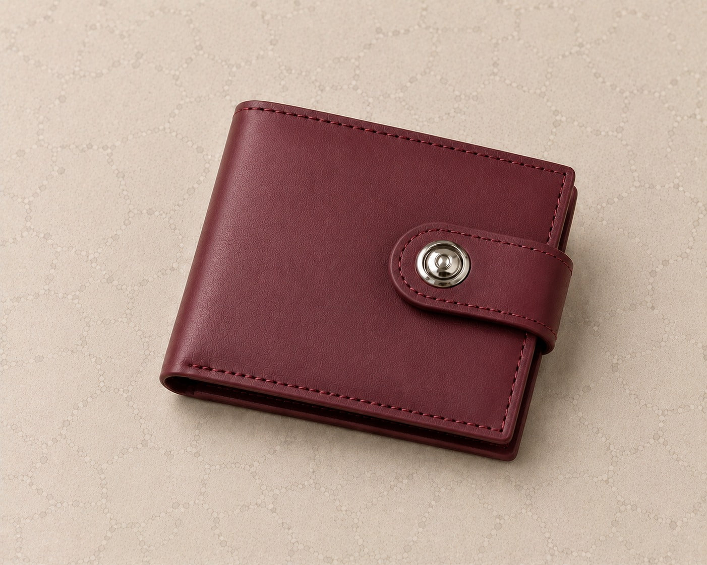 Men’s Dark Maroon Leather Button Wallet – Genuine Sheep Leather