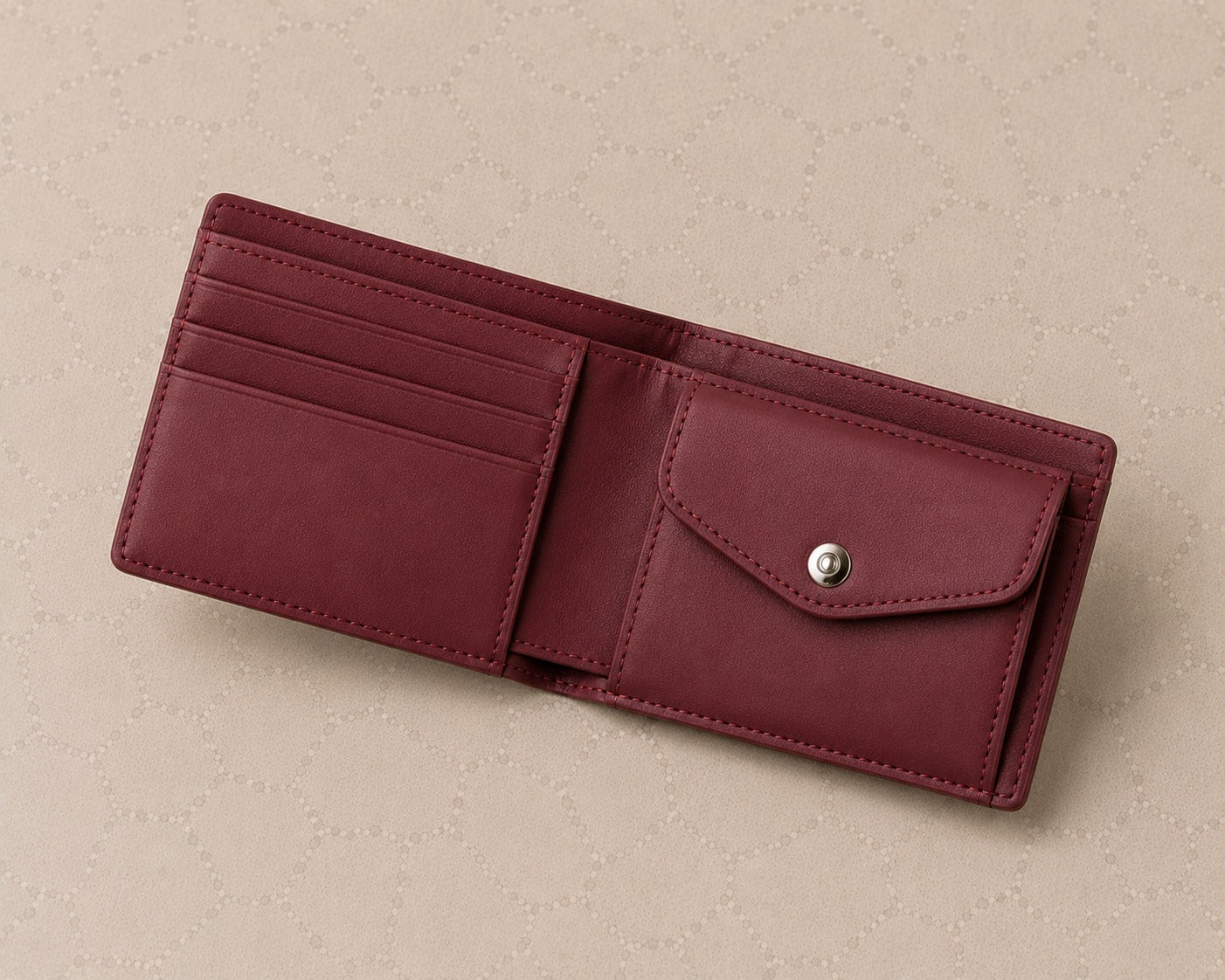 Men’s Dark Maroon Leather Button Wallet – Genuine Sheep Leather