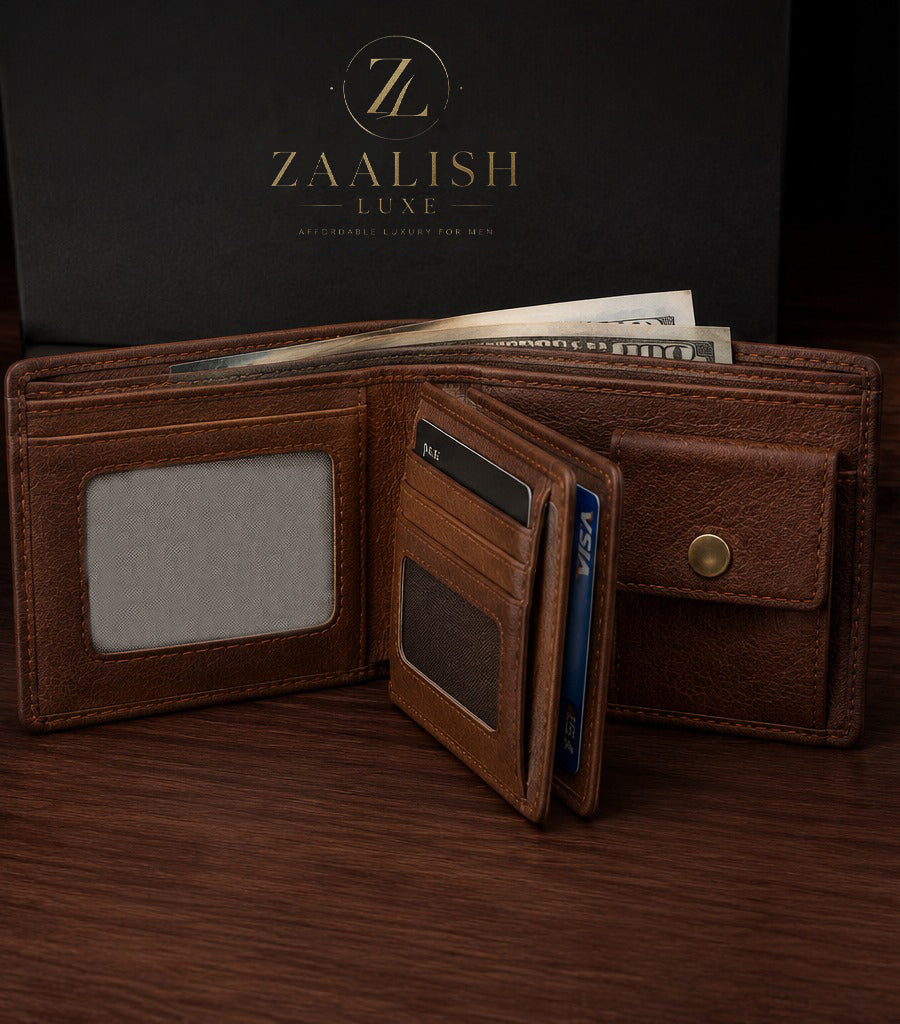 ZAALISH LUXE Premium Bifold Wallet with Coin Pocket & ID Window